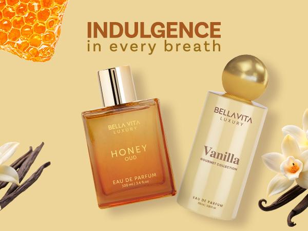 BellaVita Luxury Honey Oud & Vanilla Perfume Combo | Unisex Eau De Parfum Gift Set | Long Lasting Floral, Spicy & Musky Fragrances | 2 x 100ml | Premium, Elegant & Cruelty-Free Perfume Duo