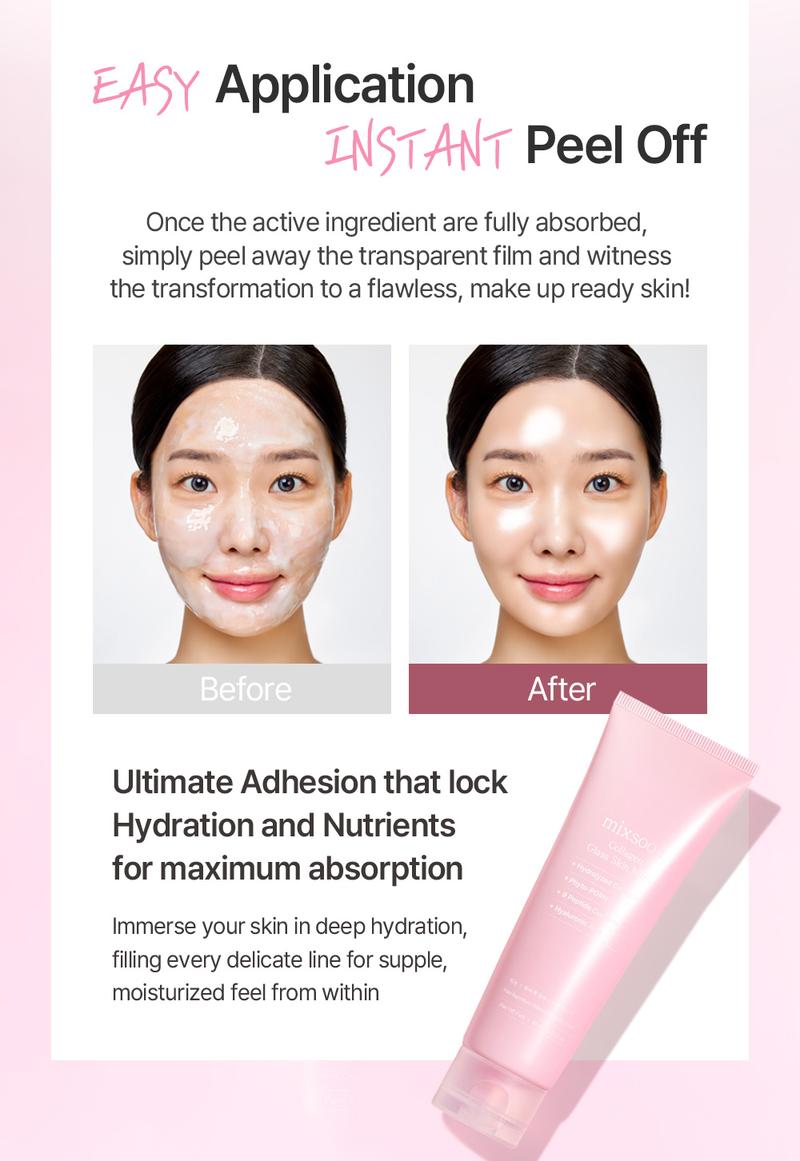 [mixsoon Official Shop] Collagen Glass Skin Mask 2.7 fl.oz / 80ml - Collagen Wrapping Peel Off Facial Mask Pack, Intense Hydration for a Radiant Glow, Korean Glass Skincare
