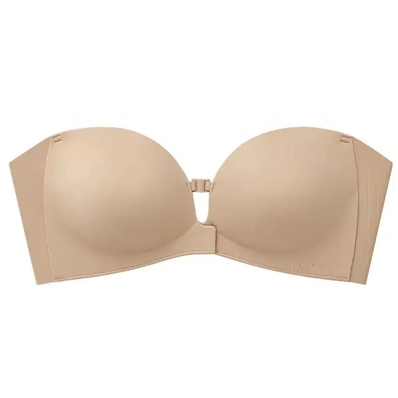 LUCKMEEY Womens Strapless Front Closure Bra Push Up Lift Bra Padded Add Cup Non Slip Anti-Slip Grip Wireless Supportive  Seamless Comfortable Tube Jelly Bra A B C Cup Spandex