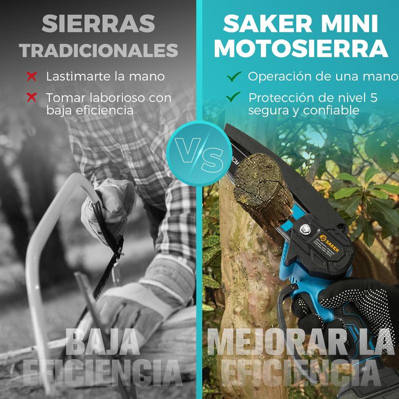 Saker Mini cordless chainsaw, 6-inch handheld chainsaw with safety lock [aged friendly], perfect gift for family and friends.