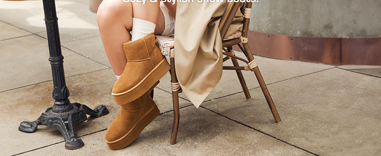 Dream Pairs DIY-Bow Platform Snow Boots – Splash-Proof Suede, Faux-Fur Lining, Memory-Foam, Anti-Slip Sole