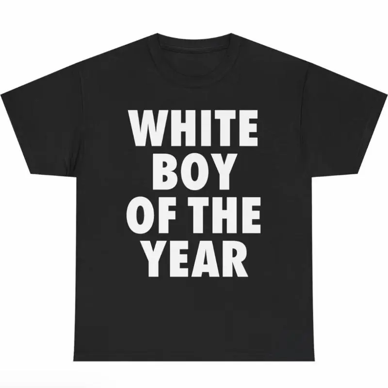 Men's "White Boy Of The Year" Oversized Streetwear T-Shirt - 100% Cotton Classic Short Sleeve, Casual Trendy Menswear Viral Meme Graphic Tee (S-XXXXXL)YY Crew Neck Soft