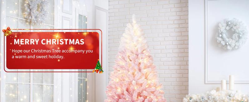 GARVEE 7.5 ft Pre-Lit Pencil Christmas Tree with 300 Warm White Lights, Auto-Hinged Expansion, Foldable Metal Stand, Durable PE & PVC Construction for Porch, Party, Office, and Home Decoration