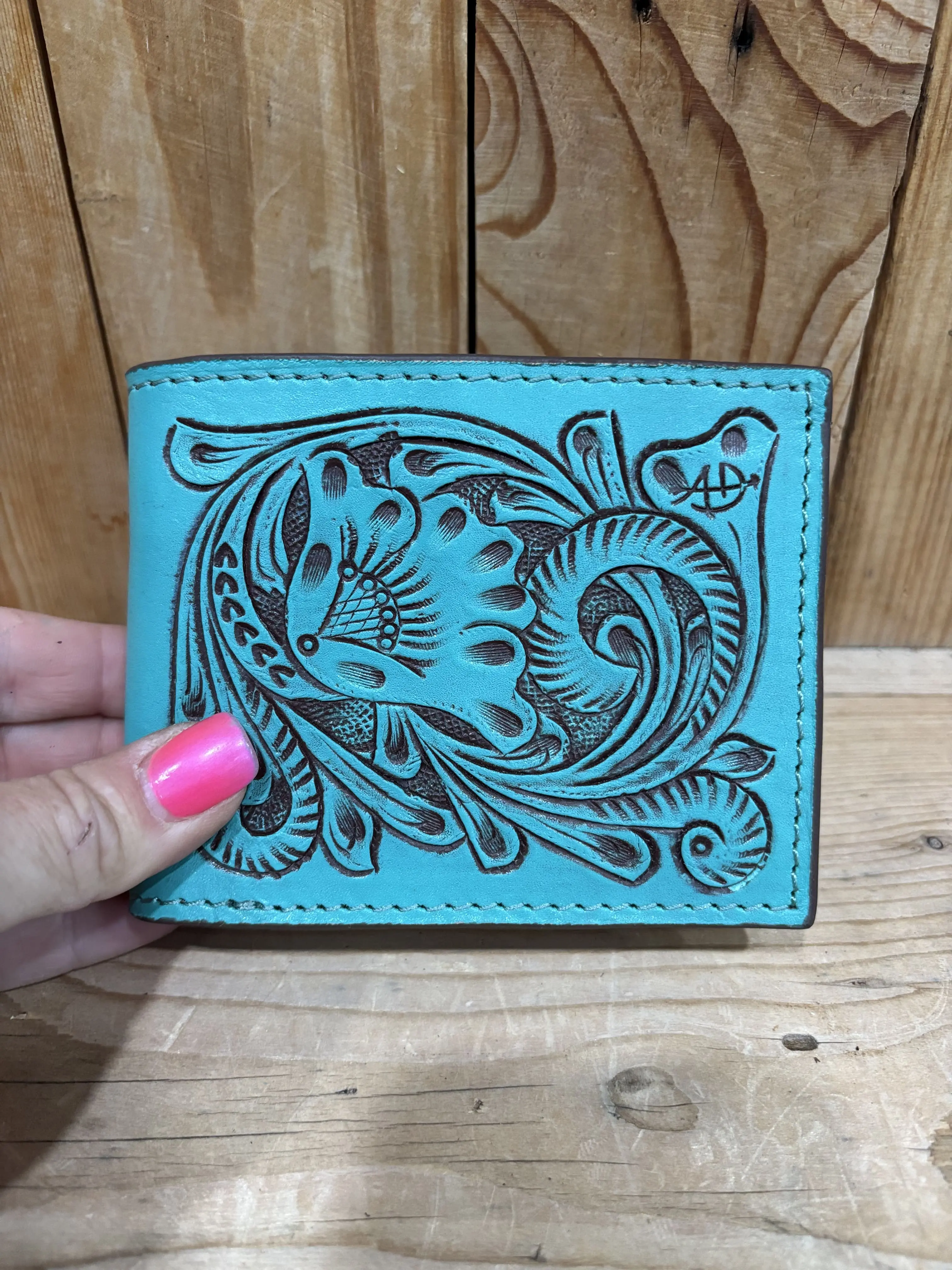 Turquoise Tooled Leather Men's Wallet!