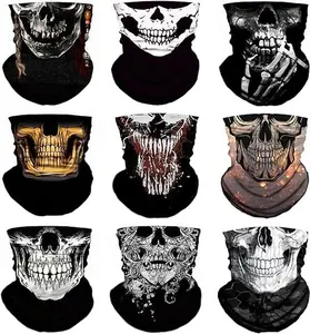 9 Pack Skull Print Neck Gaiter Face Cover – Multi-Use Bandana Balaclava Headwear for Men and Women, Outdoor Sports and Motorcycle Riding