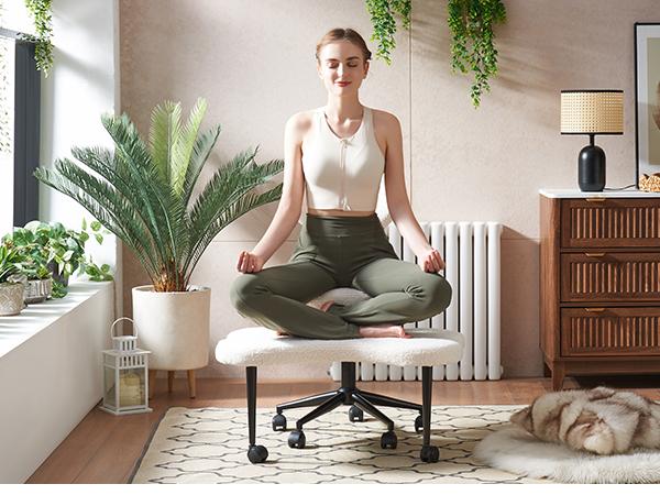 【Deal】Pinmoco Heart-Shape Ergonomic Cross Legged Swivel Chair - Adjustable Height, Teddy Fabric, Back Support, Versatile for Home & Office Use