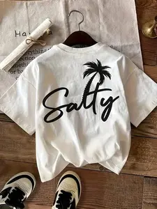 Women's Salty Beachy Top: Cute Vacation Tee With Palm Tree Graphic For Summer