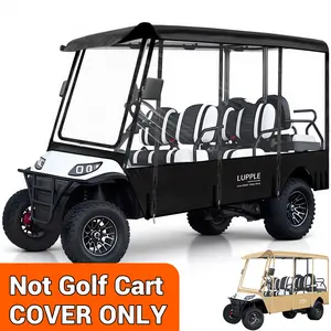6 Passenger Golf Cart Enclosure for ICON i60 i60L G60 G60L, 4+2 Seater Rain Cover for Extended Long Roof, 600D Waterproof Windproof Driving Enclosure with 4-Sided Roll-up Doors