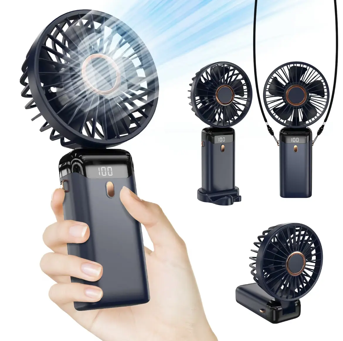 3 IN 1 Hand Fan & 4000mAh Portable Fan,Mini, FoldableUSB Rechargeable, ldeal for Travel & Outdoor and Summer