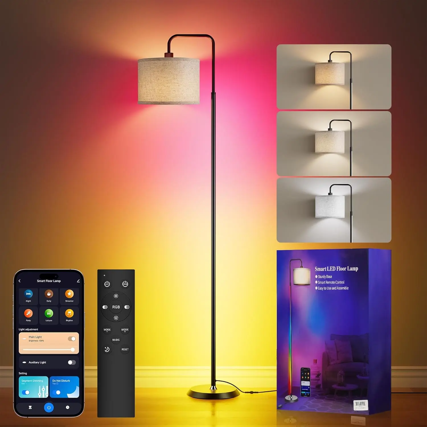 Smart LED Floor Lamp with APP Control & RGB Colors - 69'' Dimmable Standing Lamp for Living Room Bedroom,12W Bulb Included Timer