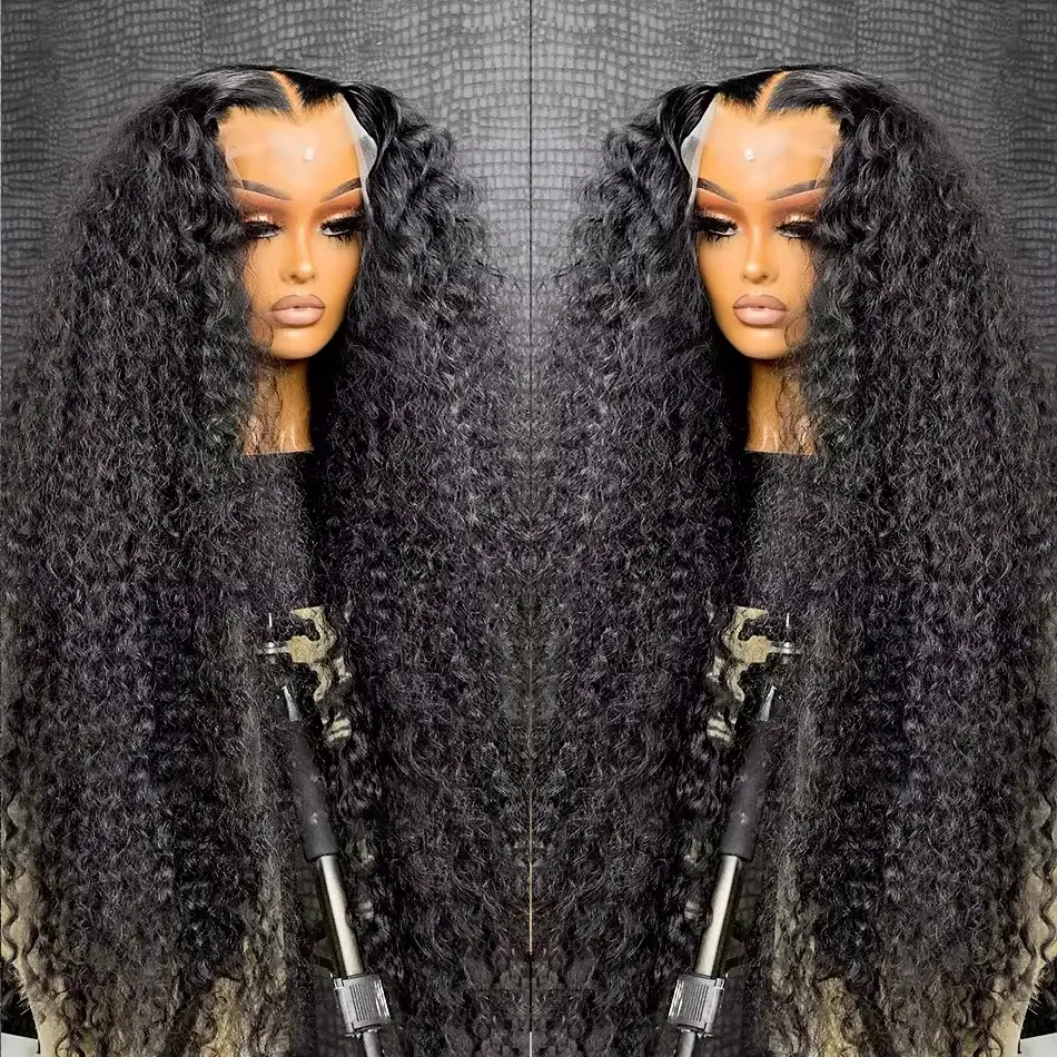 [Hot] Bling Hair 180 Density 13X6 HD Transparent Deep Wave Curly Human Hair Lace Frontal Wig 30 34 Inch 13X4 Lace Front Wigs For Black Women