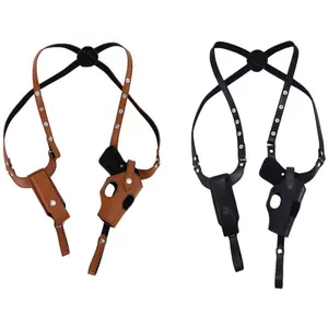 Tactical Double Shoulder Underarm Portable Leather Holster, Thickened First Layer Cowhide Type 92 Cowhide Tactical Pistol Bag GLOCK Underarm Holster 1911 Quick Draw Handgun Holster, Quick Draw Handgun Holster, dual magazine pocket