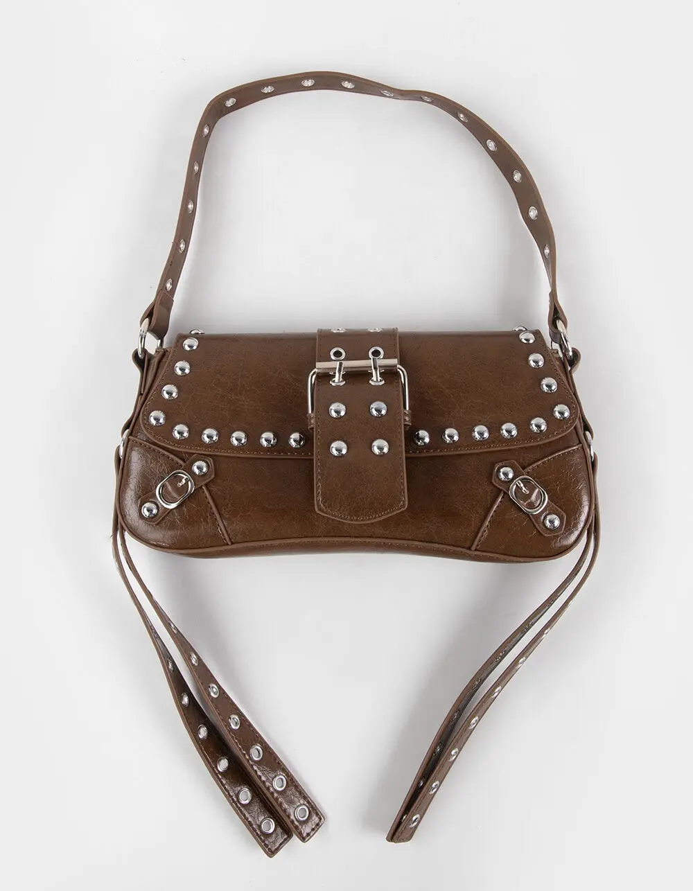Studded Buckle Shoulder Bag, Brown