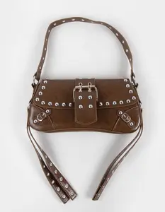Studded Buckle Shoulder Bag, Brown