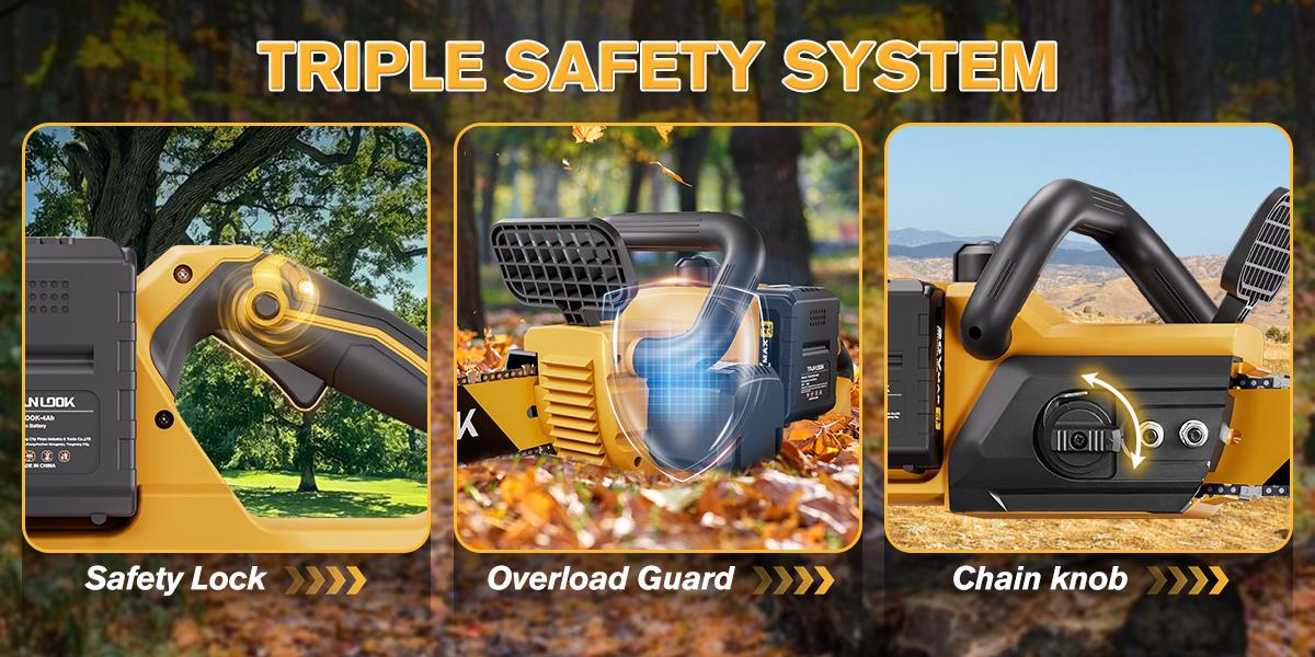 TANLOOK 16 Inch Cordless Chainsaw, 20V Brushless Electric Chainsaw with 2 Batteries, Safety Switch & Dust Baffle for Tree Felling, Wood Cutting, Pruning & Firewood TANLOOK 16 Inch Cordless Chainsaw, 20V Brushless Electric Chainsaw with 2 Batteries, Safety Switch & Dust Baffle for Tree Felling, Wood Cutting, Pruning & Firewood
