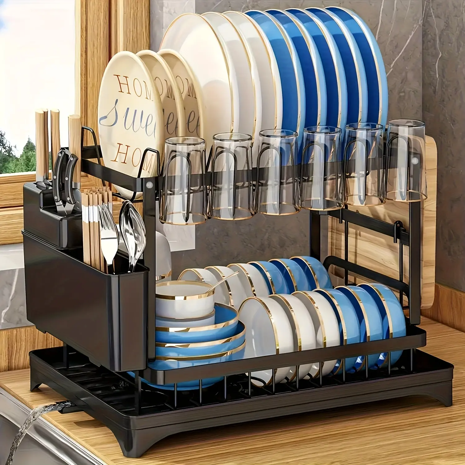 2-Tier Stainless Steel Dish Drying Rack with Drainboard – Large ...