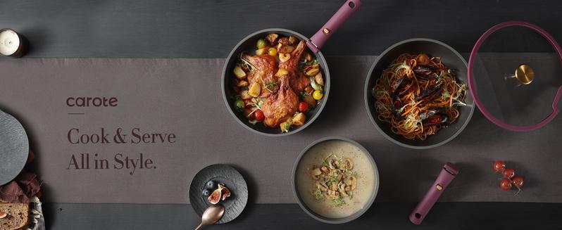 [Official] CAROTE 21pcs Nonstick Cookware Set, Pots and Pans with Removable Handle, Oven/Dishwasher/Fridge safe, Egg Pan, Purple/Burgundy/Gray