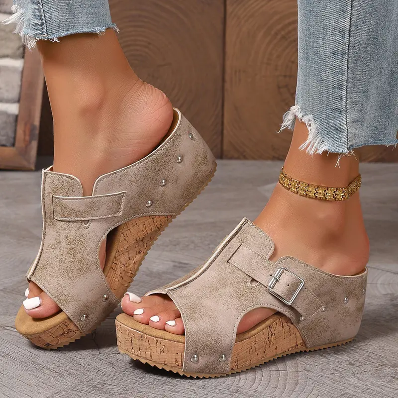 Women's Platform Wedge Sandals - 2.5“Cork Heel, Cushioned Lightweight Comfort Slides, Adjustable Strap, Non-Slip Summer Casual All-Day Wear Shoes