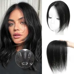 ALICOCO Bangs Hair Clip, 100% Real Human Hair Toppers with Wispy Bangs 360° Cover Clip in Bangs for Women Daily Wear Dark Brown black wide parting stylish Lightweight Breathable