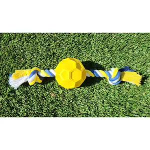 Rubber Soccer Ball Chew Toy with Tug Rope