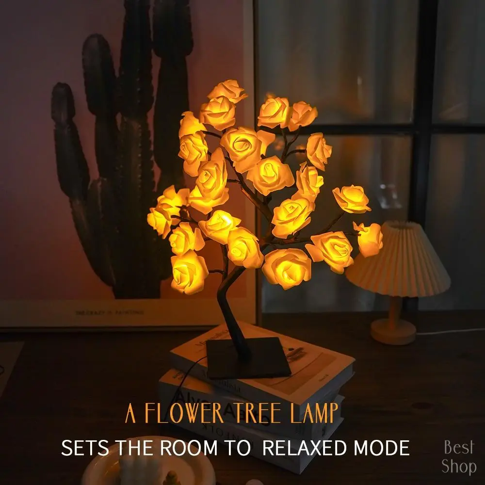 LED Rose Tree Decorative Lamp - 17-Color Changing, Remote & Timer, Dual USB/Battery Power, Ambient Vibe, Atmosphere Night Light for Camping, Bedroom Decor, Ambient Vibe Lights, Decorative Atmosphere Lamp, Led Decoration Lamp