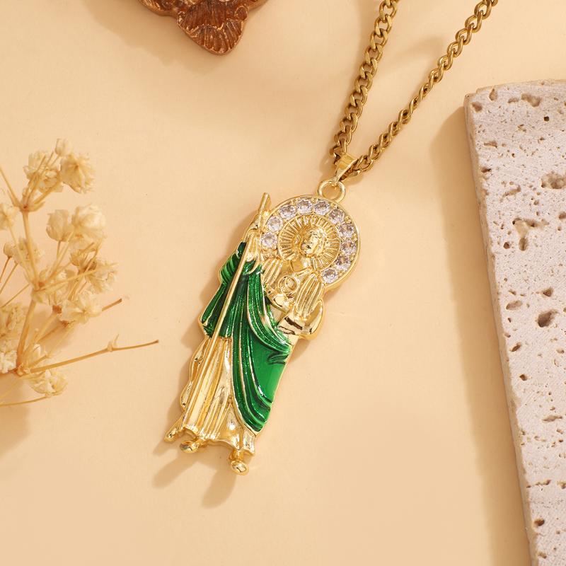 San Judas Tadeo Chain Jesus Necklace Builder Necklace Joye Riade San Juda Saint Jude Rhinestone Cross San Juda