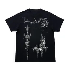 Gothic Castle Sword T-Shirt, Y2K Grunge Dark Fantasy Graphic Shirt, Vintage Aesthetic Streetwear Tee, Crew Neck, Short Sleeve, Cotton, Gift for Aesthetic Him Her, Men And Womenswear Top