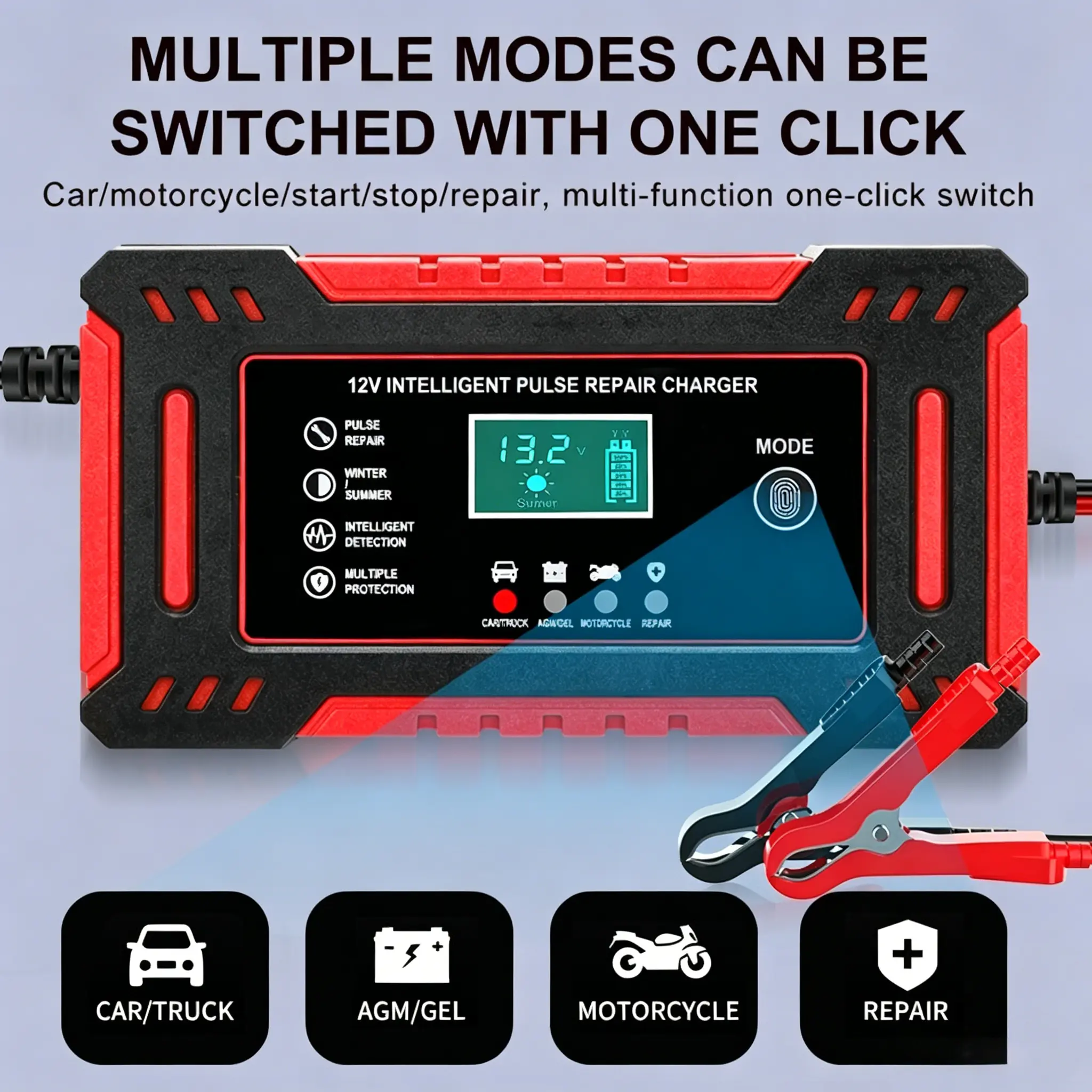 12V 6A Smart Pulse Battery Charger - 6A Output, Compatible with 12V Lead-Acid & AGM Batteries, Intelligent Fast Charging, Overcharge Safe Protection, Automotive