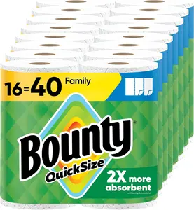 Bounty Quick-Size Paper Towels Family Pack 16 Rolls Equivalent to 40 Regular Rolls 2X More Absorbent for Kitchen Cleaning & Household Chores