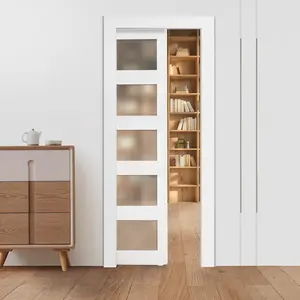 Sliding Pocket Door 30 X 80 Inches, 5-Lite Frosted Glass Panel Sliding Door for Interiors, Space-Saving Pocket Door with Soft-Close Track, Reversible Left or Right, Durable Aluminum Frame, Smooth Operation and Easy Installation