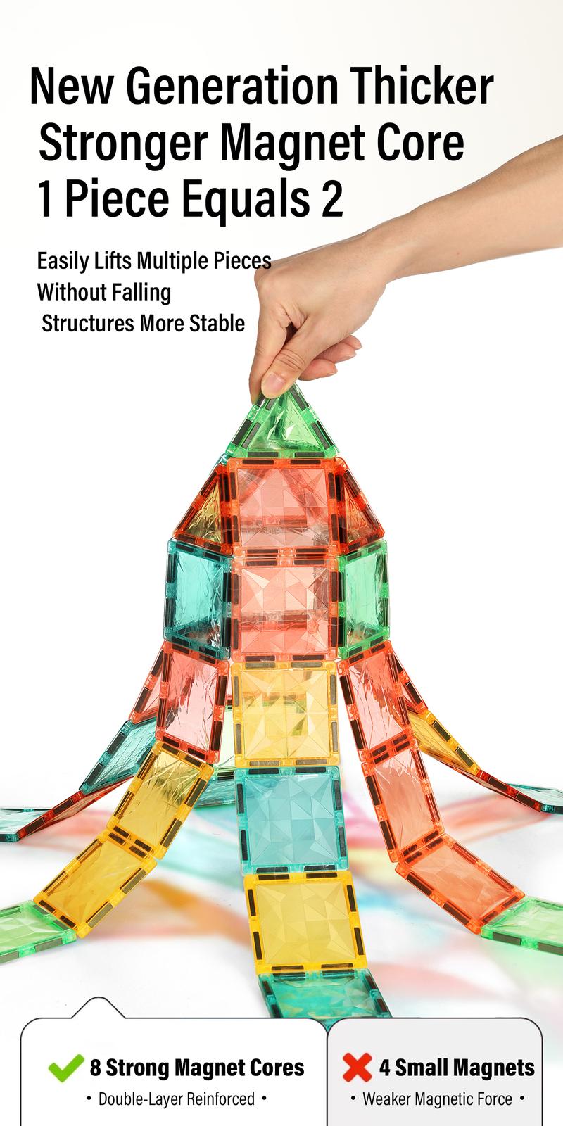 【Upgraded & Jumbo Set】100PCS,YRZtiles Magnetic Tiles,Magnet Building Blocks Cubes Construction Stacking Educational Assembly Toy Preschool STEM Play Creative Playboard for Toddler Kids Ages 3+,Kids Toys Christmas gift for 3 4 5 6 Year Old,