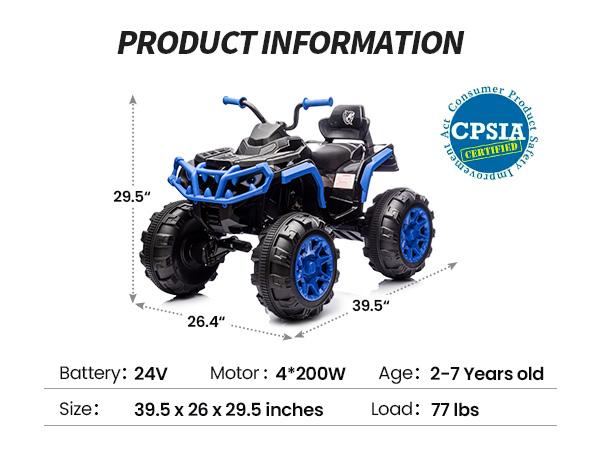 Hikiddo 24V 4WD Kids Ride on ATV 4 Wheeler, Electric Ride on Toy for Big Kids with 4*200W Motor, 5.6Mph Max Speed