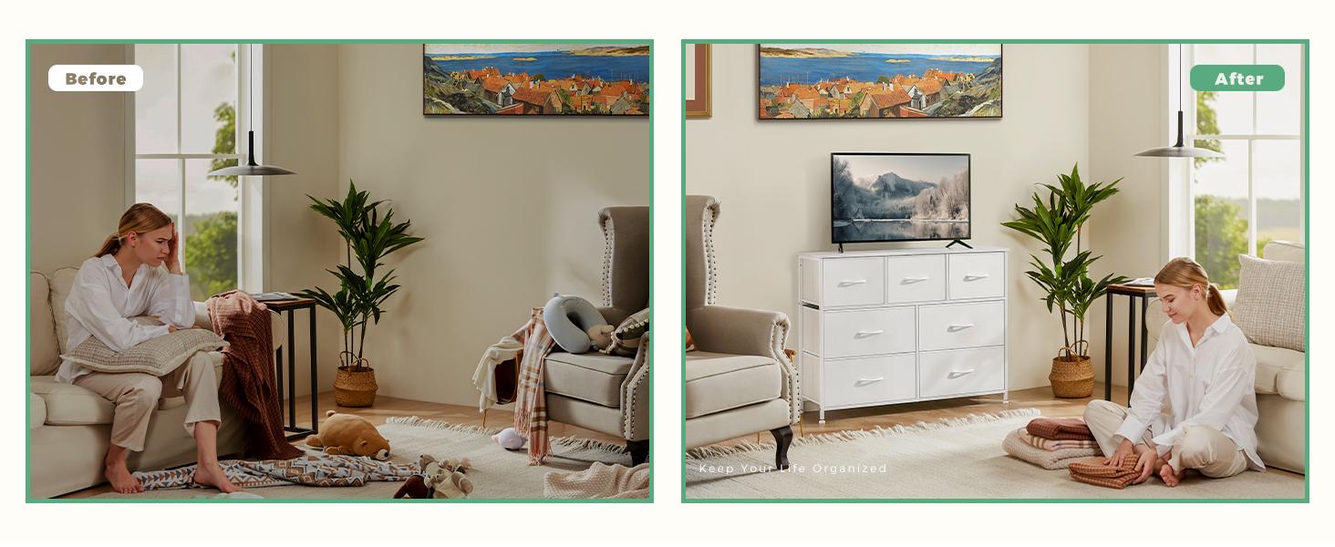 【Deal】7 Drawers Dresser for Bedroom and TV Stand, Fabric Storage Tower for Clothes, Baby Stuff