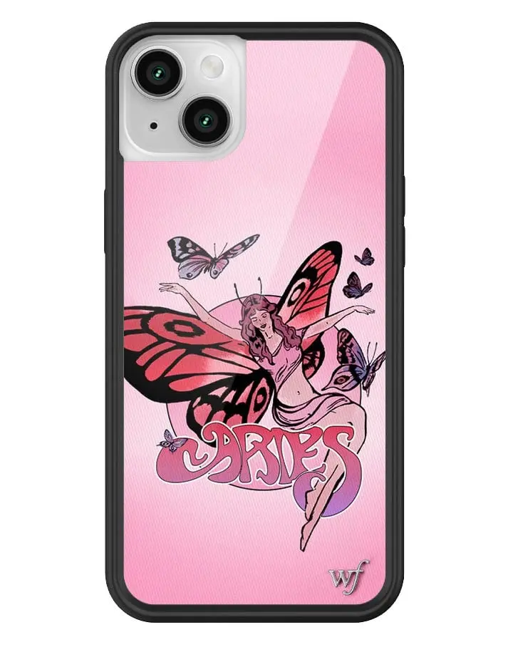Aries | Limited Edition iPhone Case | Raised Protective Black Bumper | Women Owned Small Business | Zodiac Ombre Pink Sunset Background Butterfly Fairy | Safety Casing Protective | Cellphone Cute Aesthetic