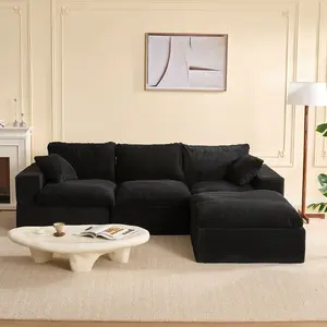 【3 Packages Shipping】106.3” Sectional Couches for Living Room, Cloud Couch, Modular Sectional Sofa, Convertible Sofas Bed, Deep Seat Sofa, L Shaped Cozy Sofa Furniture Set, Corduroy, Black