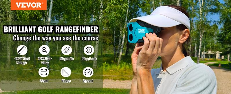 VEVOR Golf Rangefinder, TikTokShopBlackFriday, Max 1300 Yards Laser Golfing Hunting Range Finder, 6X Magnification Distance Measuring, Golfing Accessory with External Magnet Mount, High-Precision Flag Lock, Slope