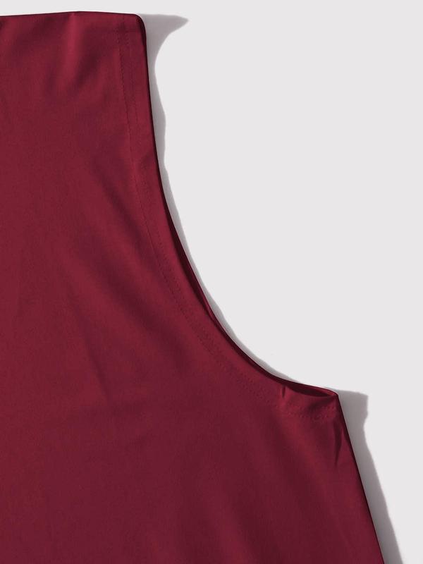 Men's Cherry Blossom & Letter Print Round Neck Tank Top, Regular Fit Casual Sleeveless Top for Summer, Men's Clothes for Daily Wear