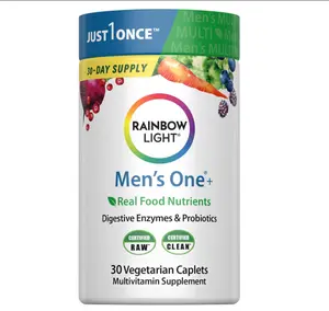Rainbow Light Mens Multivitamin One + | 30 Caplets | Real Food Nutrients, Digestive Enzymes & Probiotics