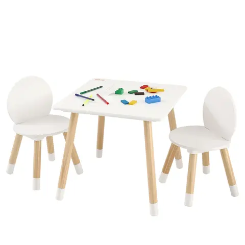 【ChristmasGift】VEVOR Kids Table and Chair Set - 2-Piece Toddler Children's Furniture Set with Heat-Resistant Wood Table, Corrosion-Proof Solid Wood Legs, 2 Seats, Easy to Clean, Ideal for Art, Learning in Playroom