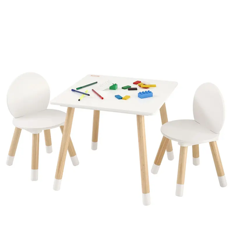 【ChristmasGift】VEVOR Kids Table and Chair Set - 2-Piece Toddler Children's Furniture Set with Heat-Resistant Wood Table, Corrosion-Proof Solid Wood Legs, 2 Seats, Easy to Clean, Ideal for Art, Learning in Playroom