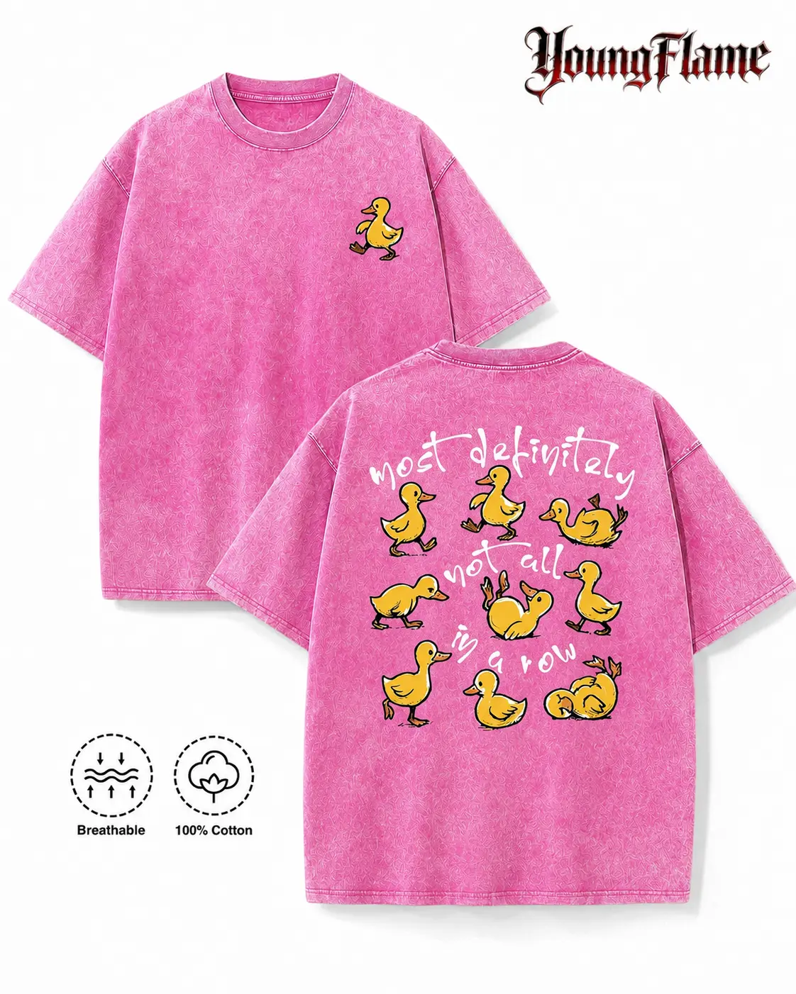 Vintage Acid Wash Pink Funny Ducks In A Row Graphic Tee Chaotic Energy Streetwear Y2K Clothing Oversized Summer Top loose fit casual shirt cotton t-shirt short sleeve