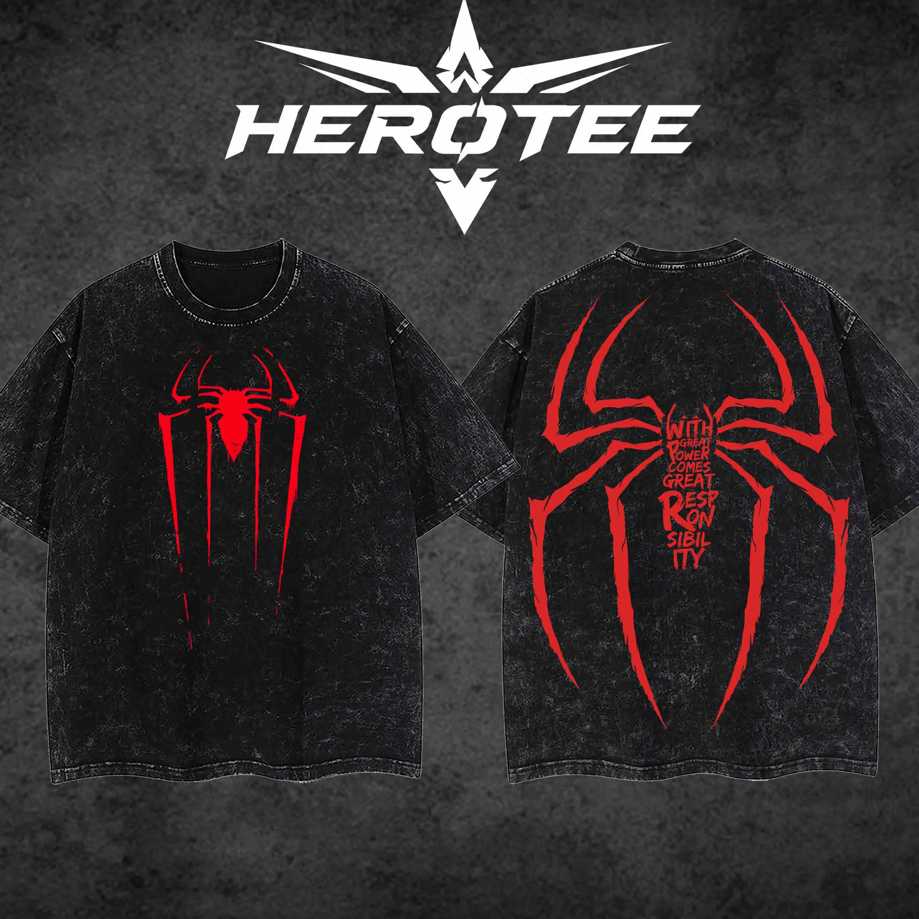 [ Hero Tee ] Spidey Tattoo Tee, Vintage Washed Heavyweight Gym Shirt, Oversized Dark Aesthetic Streetwear, Grunge Distressed , Edgy Workout Pump Fit, Cyberpunk Gymwear, Y2K Retro Heavy Limited, Urban Menswear To