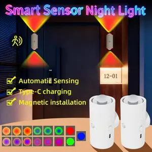 【Free Shipping】Smart Rechargeable LED Night Light with Motion Sensor – RGB Gradient Ambient Lighting, Dimmable Wall Lamp, Magnetic & Stick-On Design, USB Convenient Charging, Long-Lasting Battery, Perfect for Decor, Bedroom, Stairs, Hallway & Entryway