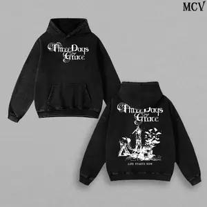 Three Days Grace Band – Life Starts Now Washed Hoodie, Oversized Menswear And Women Menswear Tops, Gym Pump Cover, Hip Hop Y2K Graphic Apparel, Gift for Fans