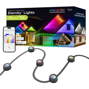 Enbrighten VIBE WiFi Color-Changing Permanent Outdoor Eternity Eave Lights, 36 Lights, 50ft. Black Cord