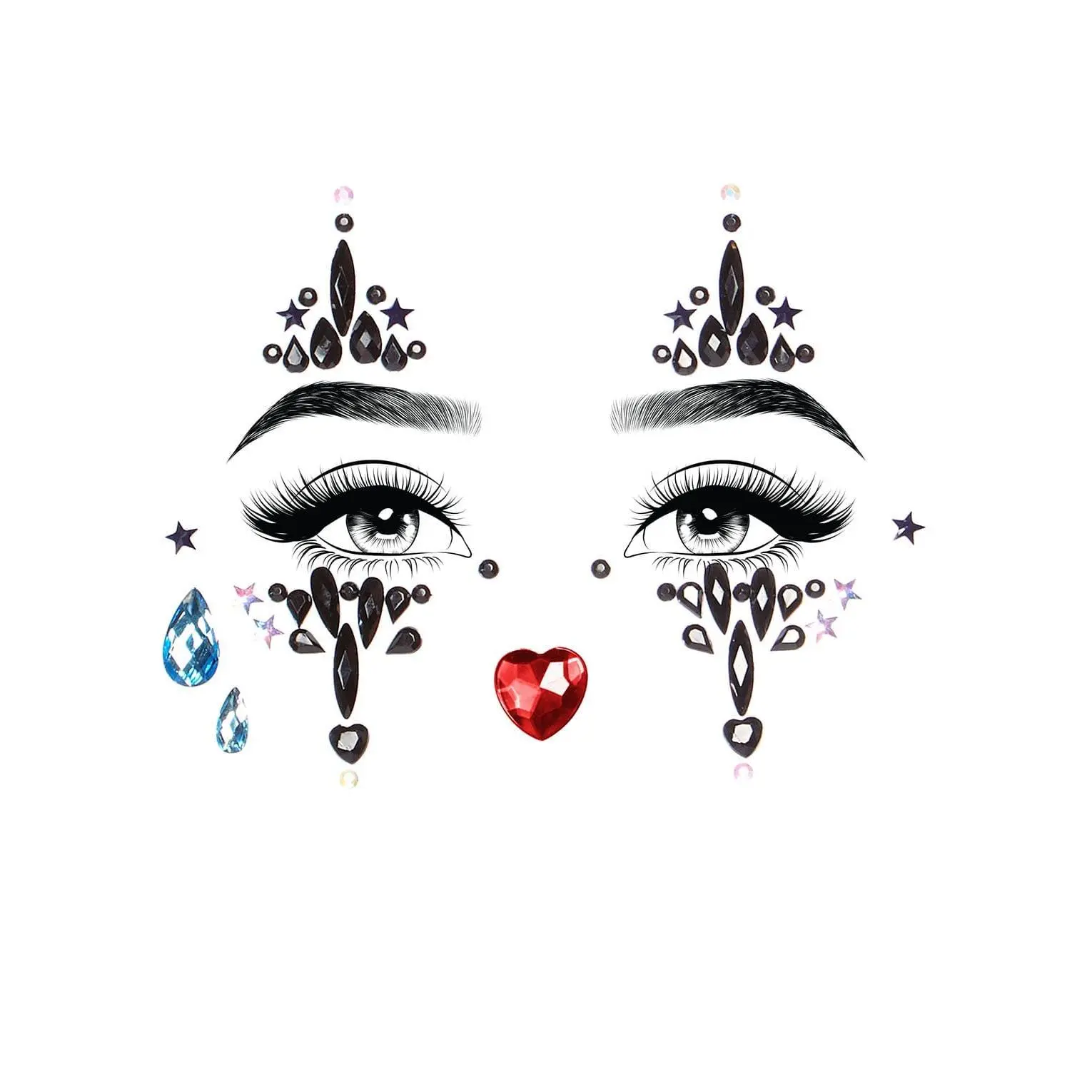Harlequin Clown Pattern Metal Rhinestone Stickers - Skin-Safe Reusable Adhesives, Stays Put on Skin, All-Day Sparkle Accessories for Halloween Party DIY Costume Decor