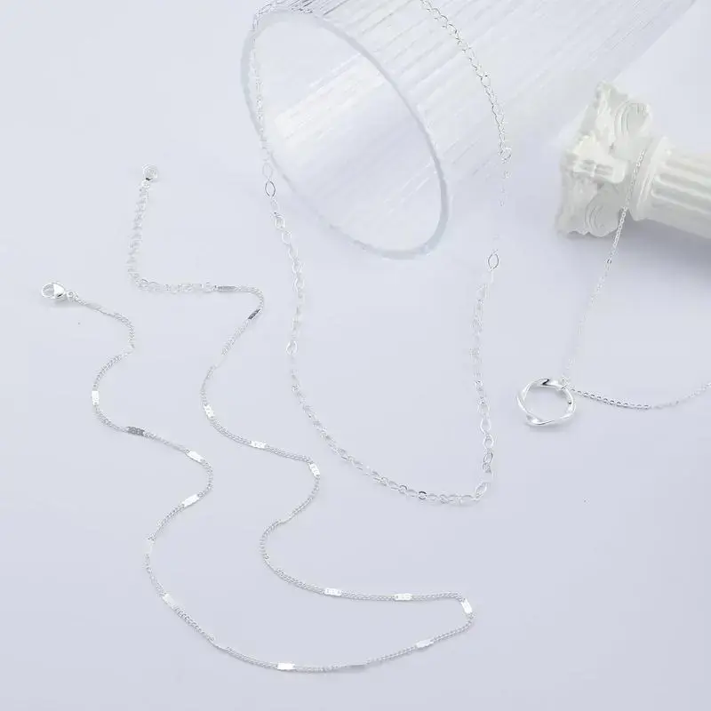 Layered silver necklaces for women, sterling silver stack choker necklaces for women trendy layering circle pendant chain necklace set jewelry for women Cubanchain moissanite chain Layered silver necklaces for women, sterling silver stack choker necklaces for women trendy layering circle pendant chain necklace set jewelry for women Cubanchain moissanite chain