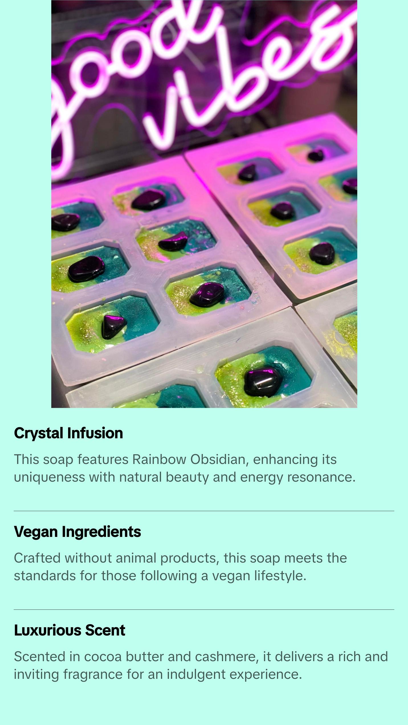 Crystal Bar Soap - Soft Spot - Vegan - Crystal Infused - 5 oz - Scented in Cocoa Butter and Cashmere Crystal Bar Soap - Soft Spot - Vegan - Crystal Infused - 5 oz - Scented in Cocoa Butter and Cashmere