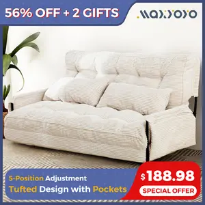 MAXYOYO Adjustable Floor Sofa Bed with 2 Pillows, Multi-Functional Bean Bag Sleeper Bed with Armrest for Reading Gaming