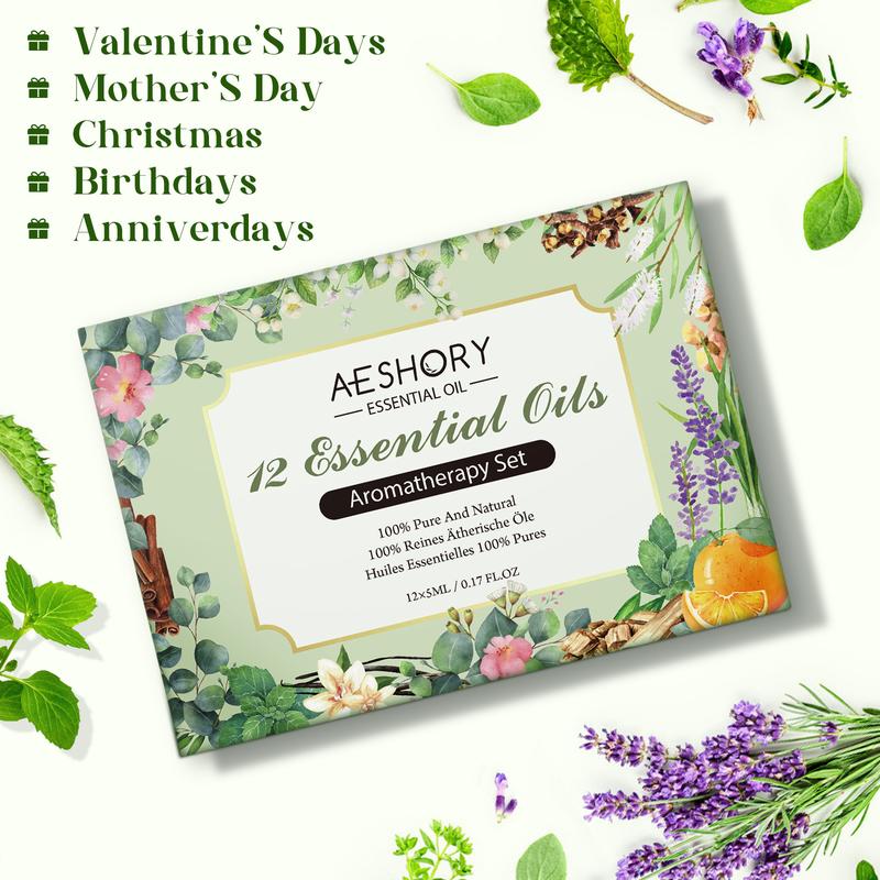 Essential Oils Set -12Pcs*5ML AromatherapyEssential Oil Kit for Diffuser, Humidifier,Aromatherapy, Massage, Soap, Candle Making(5mL) Healthcare Weliness ldeal for Birthday,Thanksgiving, Christmas Gifts